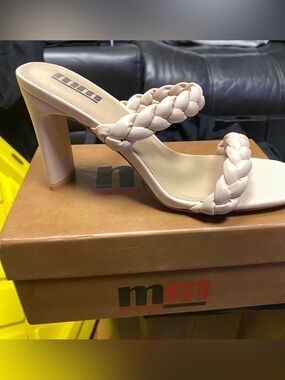 MM Couture Braided Strap Slide Sandals — Beige Cream